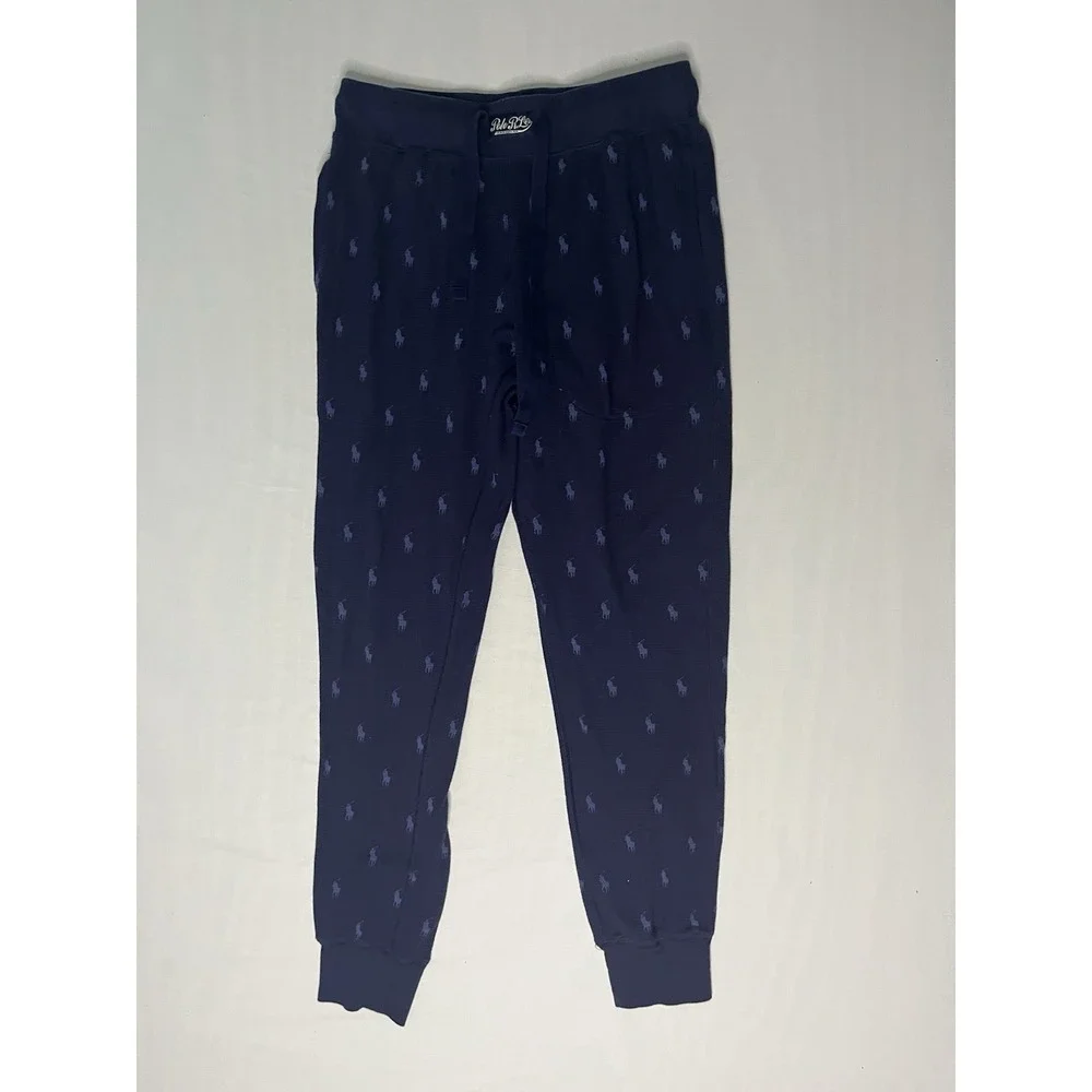 Polo Ralph Lauren All Over Print Sleepwear Pants Men's Medium Navy Blue Tapered
